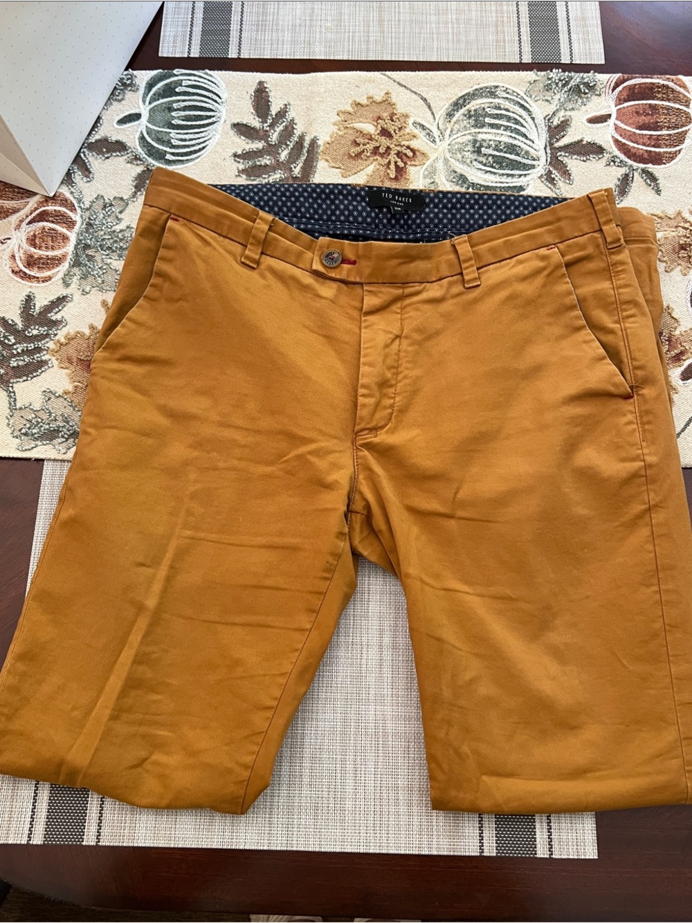 Ted Baker London Navy Printed Lined Chinos with Tan Trim